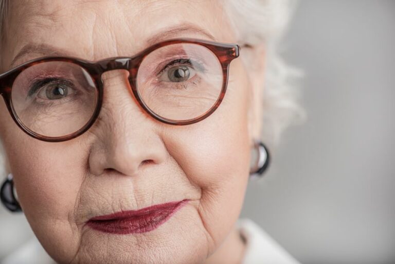 elderly woman with glasses